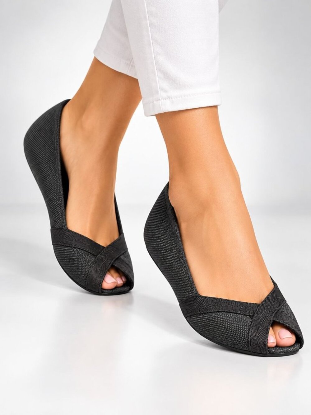 Rocket Dog Black Canvas Peep Toe Wedge Flats Womens Size 9.5